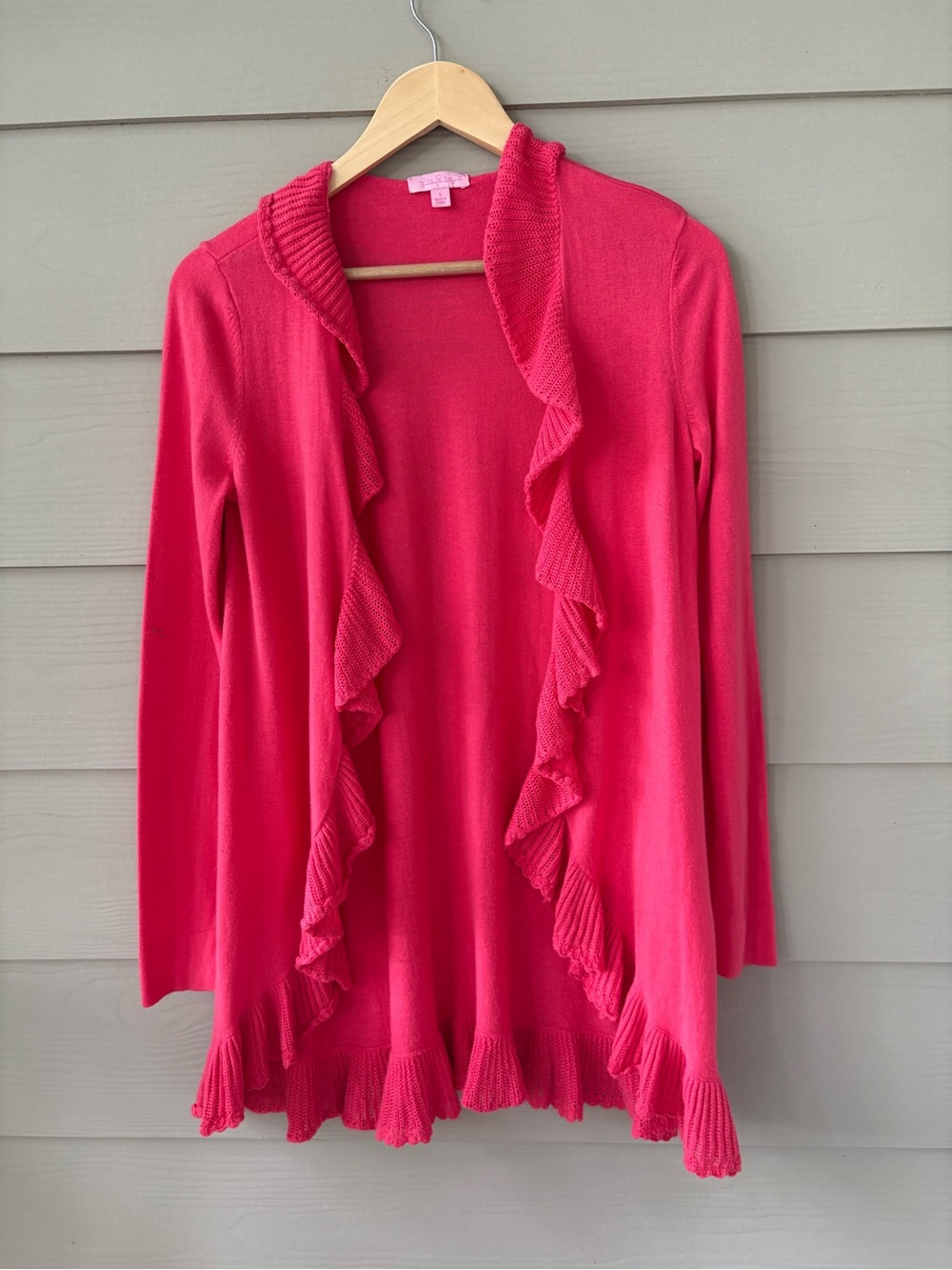 Lilly Pulitzer Coral Ruffle-Trim Sweater Cardigan